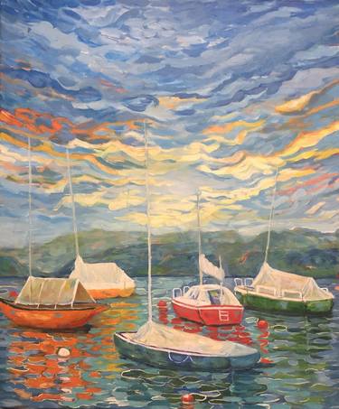 Print of Impressionism Sailboat Paintings by Siham Itani