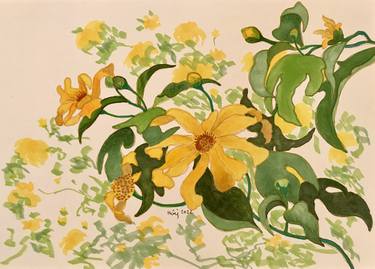 Original Fine Art Floral Drawings by Hong Nguyen
