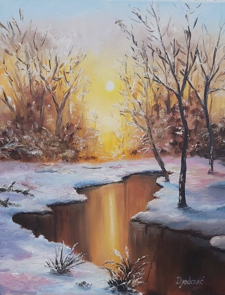 winter sunset painting