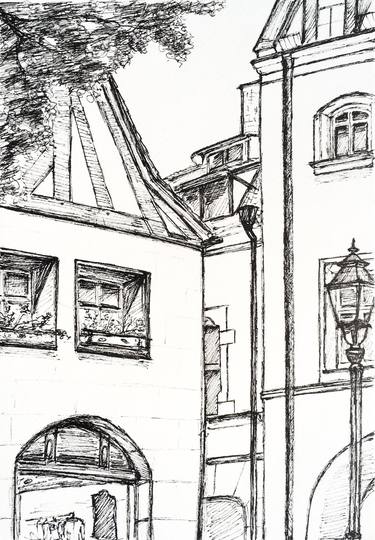 Street sketching. Old beautifull street. Black and White art thumb