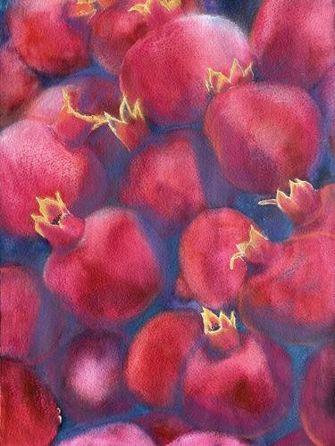 Pomegranate illuminated by light/ Pattern, Watercolor/Pastel illustraion thumb