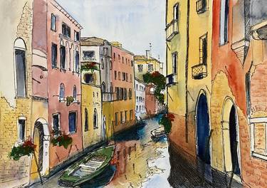 Saatchi Art Artist Daria Patrakov; Drawings, “Watercolor colorful street sketch. Beautiful Venice” #art
