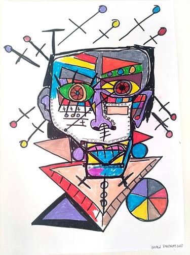 Original Abstract Expressionism Portrait Drawings by Shaw Prescott