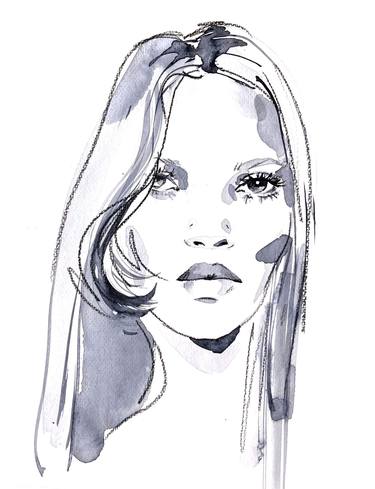 Kate Moss dark blue Watercolor thumb