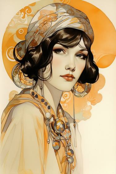 Portrait of a beautiful woman in art nouveau style thumb