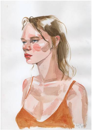 Fashion Week Sportmax Model Portrait Watercolor thumb