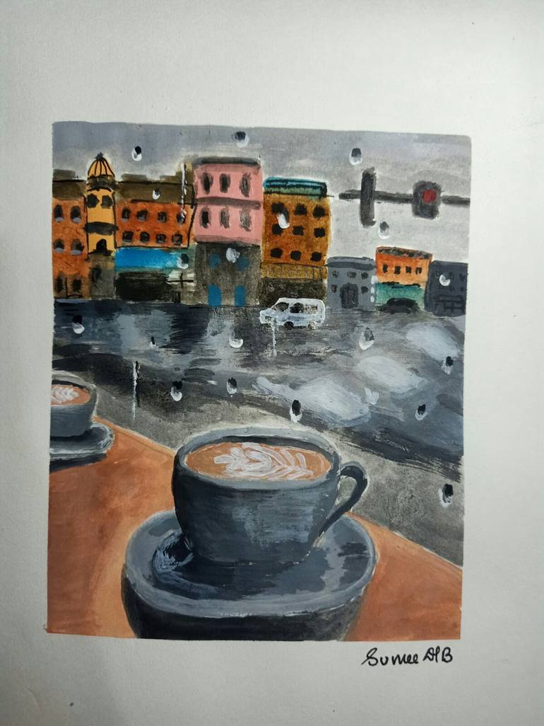 Coffee On Rainy Day Painting By David Debbarma Saatchi Art