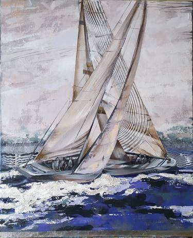 Original Abstract Expressionism Sailboat Painting by LOINA  Nataliya Dzhurlyak