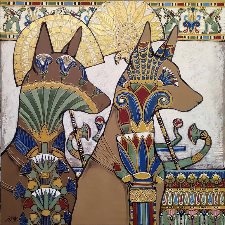 Original Art Deco Dogs Paintings by Loina  Nataliya Dzhurlyak