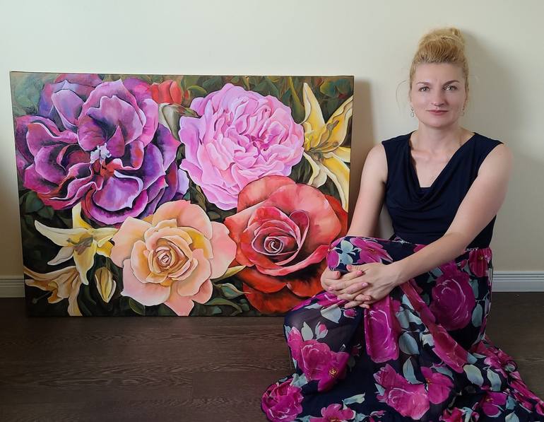 Original Photorealism Floral Painting by Renata Minko