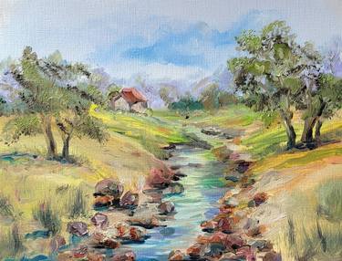 Small House By The Stream - original oil painting thumb