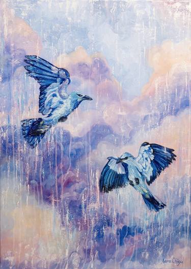 BIRDS IN THE CLOUDS - Original painting on canvas thumb