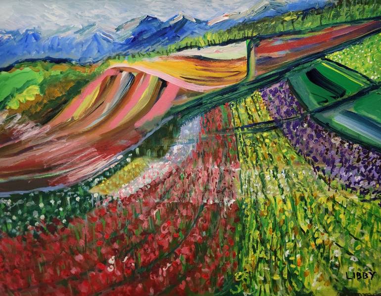 Original Landscape Painting by Lisa Libby | Impressionism Art on Canvas | Field of Flowers