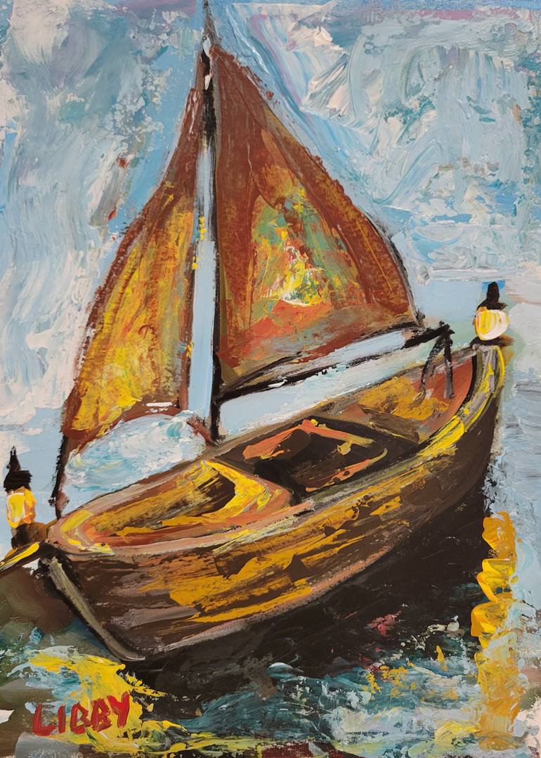 Original Abstract Expressionism Boat Painting by Lisa Libby