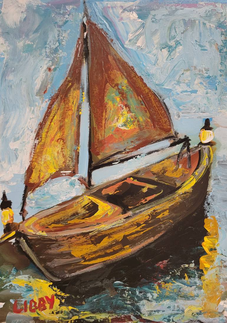 Original Abstract Expressionism Boat Painting by Lisa Libby