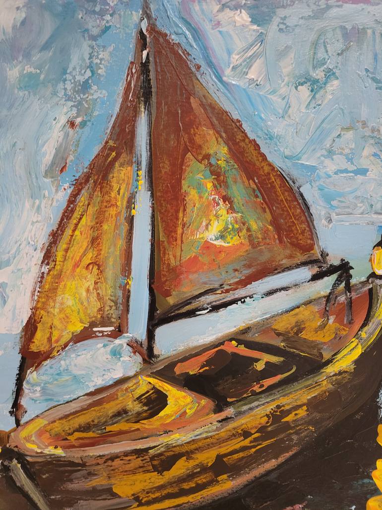 Original Abstract Expressionism Boat Painting by Lisa Libby