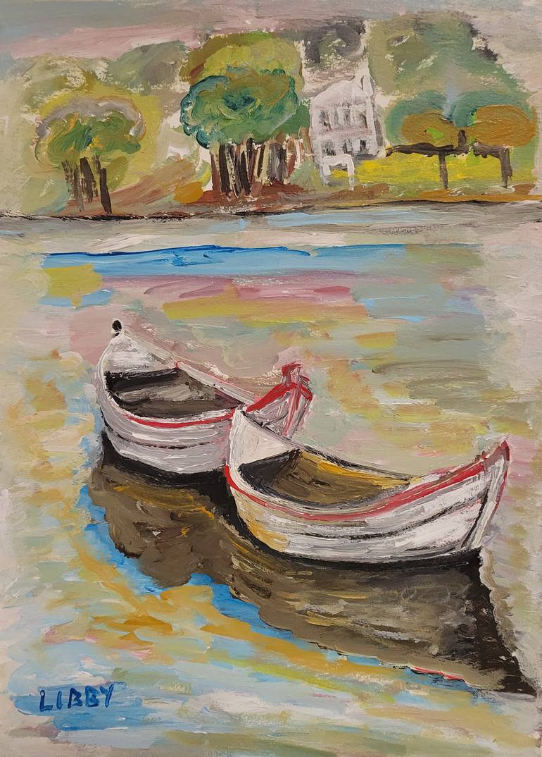 Original Abstract Expressionism Boat Painting by Lisa Libby