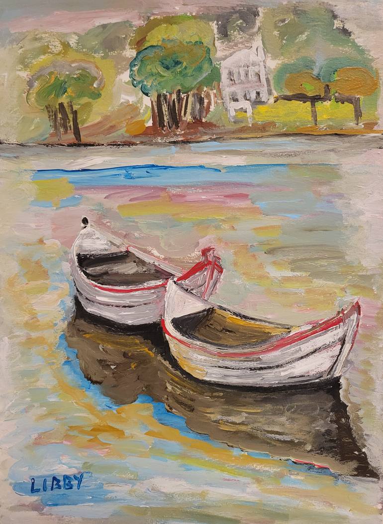 Original Abstract Expressionism Boat Painting by Lisa Libby
