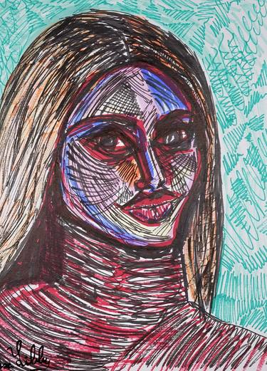 Print of Abstract Expressionism Portrait Mixed Media by Lisa Libby