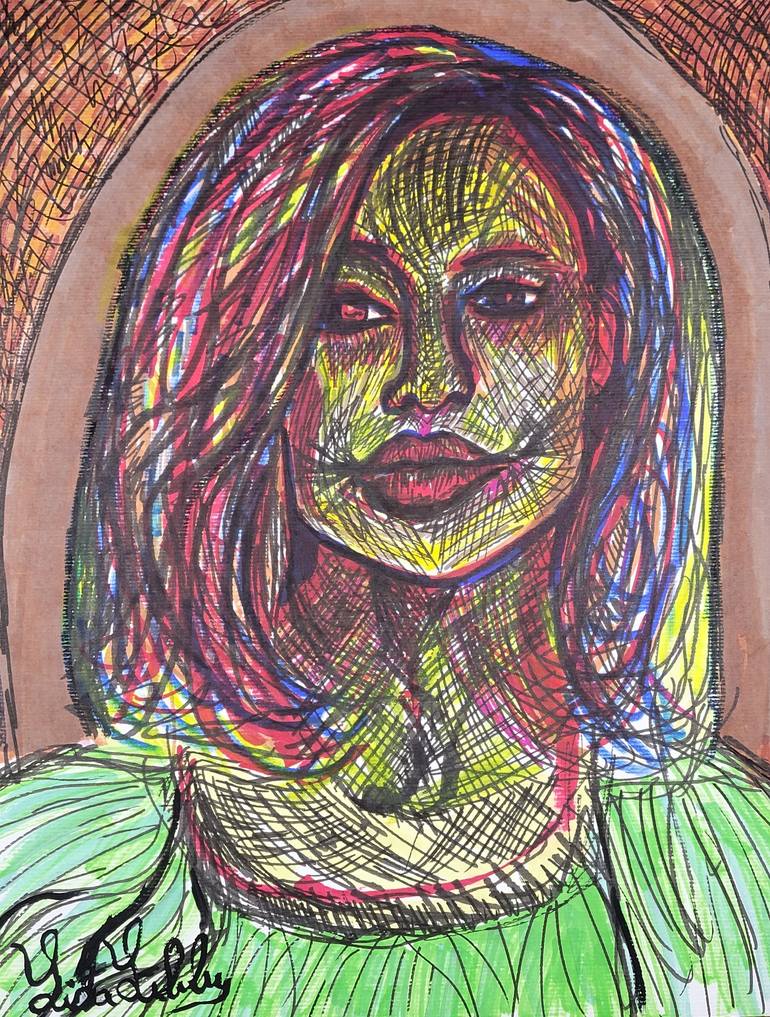 Original Abstract Expressionism Portrait Mixed Media by Lisa Libby