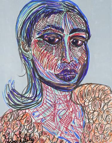 Print of Abstract Expressionism Portrait Mixed Media by Lisa Libby