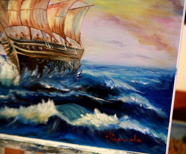 Original Fine Art Ship Painting by Julia Crystal