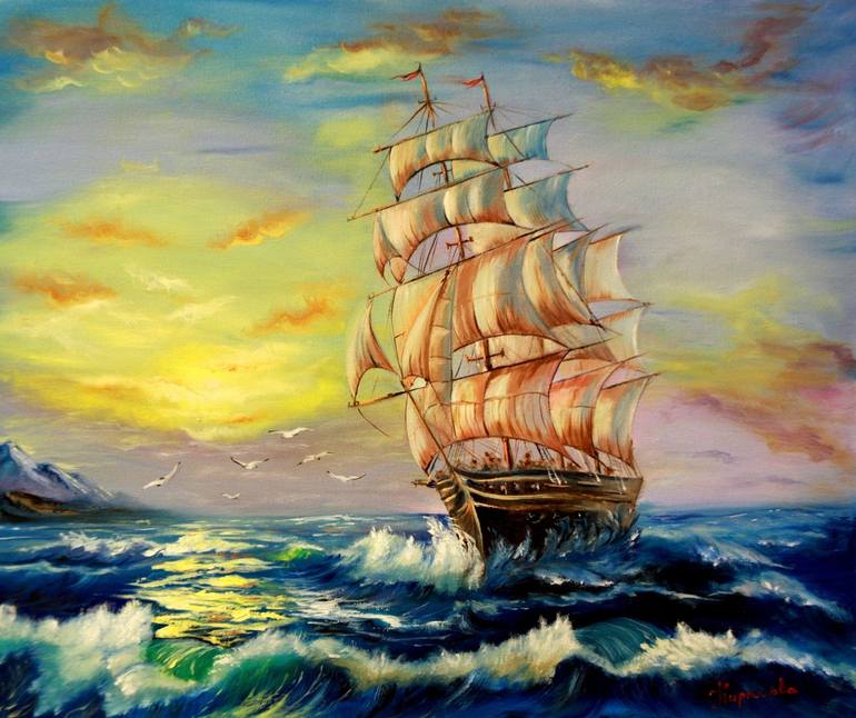 Original Fine Art Ship Painting by Julia Crystal