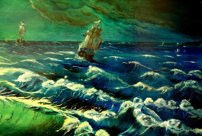 Original Fine Art Ship Painting by Julia Crystal