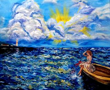 Original Fine Art Boat Paintings by Julia Crystal