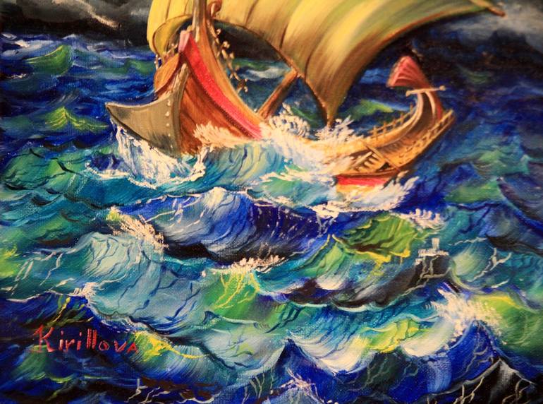 Original Fine Art Boat Painting by Julia Crystal