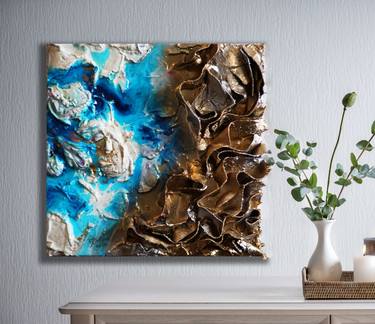 Golden wings in the sky among the clouds. 3D Resin art thumb
