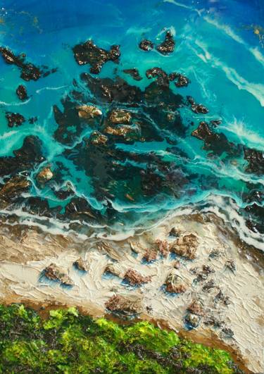 Wild Beach. 3D Resin art. A bird's eye view of the ocean thumb