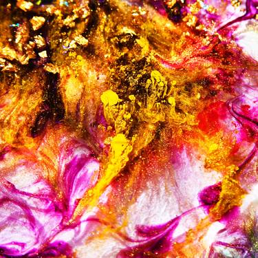 Bright multicolored cheerful world inside resin. Yellow honey and purple plum. 3D Photo resin art thumb