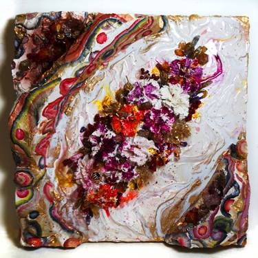 A bouquet for a good mood. Purple, red, yellow and white carnations. Floral Geode Resin art. 3D Flower wall sculpture thumb