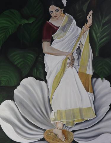 Indian Woman in South Indian White Silk Saree- Venus (I) thumb