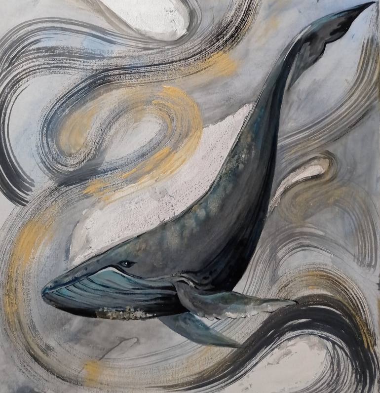 Whale - interior painting, acrylic, square, sea animals Painting by Hanna  Nesterova | Saatchi Art