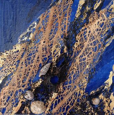Coral reef 2 - 7,8,х,7,8 inch, unusual 3D painting, deep blue, natural materials, cactus fibers, thumb