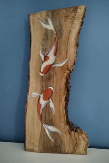 Red fish - bringing good luck, talisman, feng shui, olive tree painting thumb