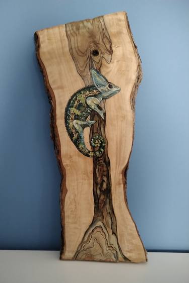 Chameleon - Wood Wall Plaques, painting animals, Home Decor thumb