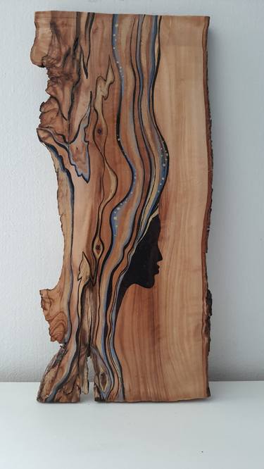 Femine Profile on an olive cut, wood art thumb