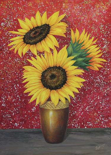 Sunflowers on red thumb