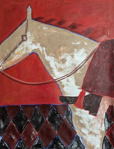 Cowboy with a horse Original Oil painting on canvas thumb