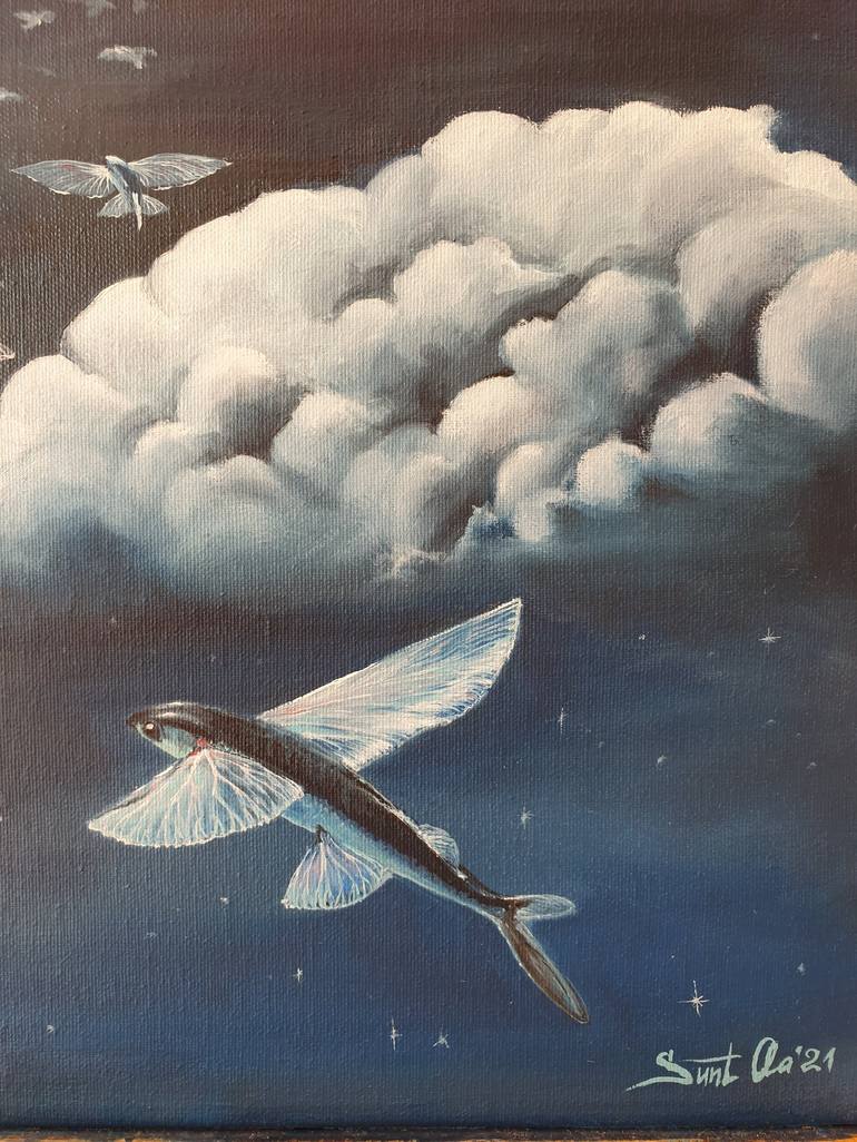 Original Surrealism Fish Painting by Suntola ART