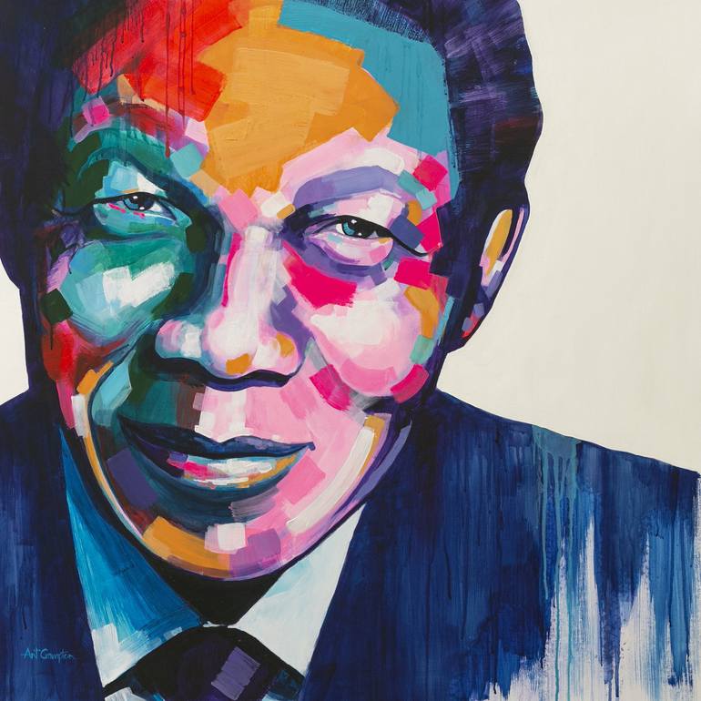 Fluorescent Modern Painting Of Nelson Mandela. Painting By Ant Crampton | Saatchi Art