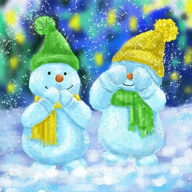 Couple of snowmen celebrating christmas.Digital art thumb