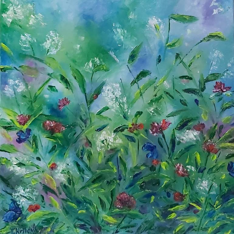 Flowers painting oil on canvas.Field of flowers. Original Painting by tatiana krilova