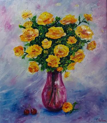 Flowers painting oil on canvas thumb