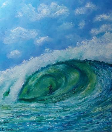 Original sea oil painting.Surfing.Wave. thumb