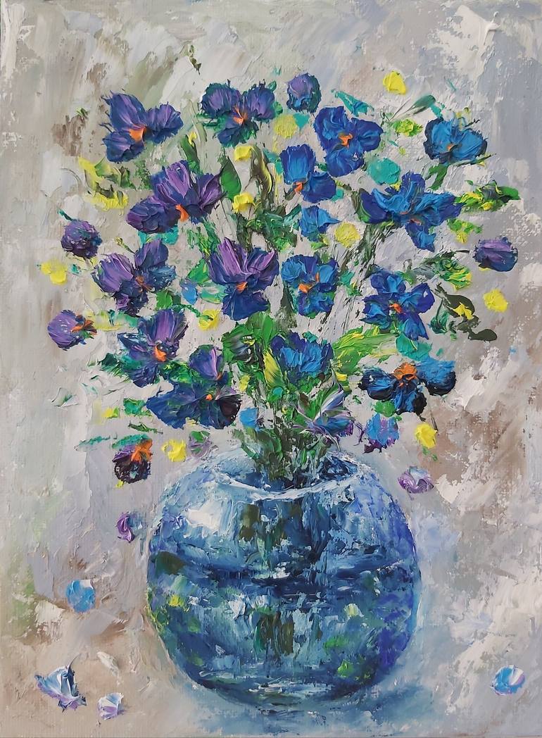 Flowers painting oil on canvas Poppies Wall art Impasto painting Floral  Original Painting Poppies in a beautiful vase Emerald vase Painting by  Tatiana Krilova