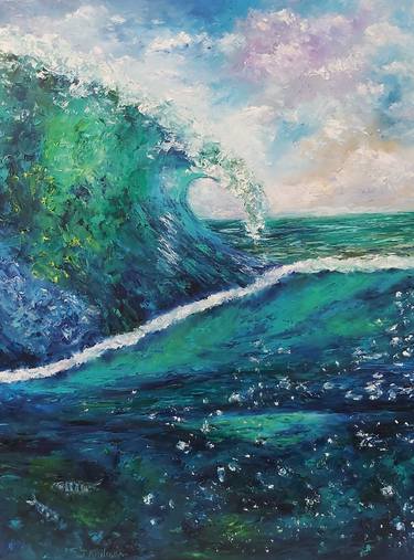 Surfing.Wave.Ocean Original Painting Seascape Painting Landscape thumb